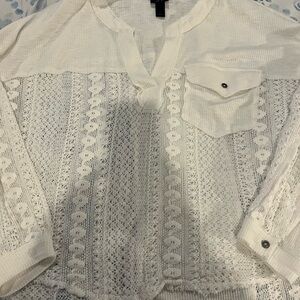 Daytrip Ivory Textured v-neck long sleeve Top